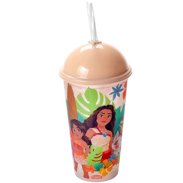Copo para Suco e Refrigerante 500ml com Canudo da Moana