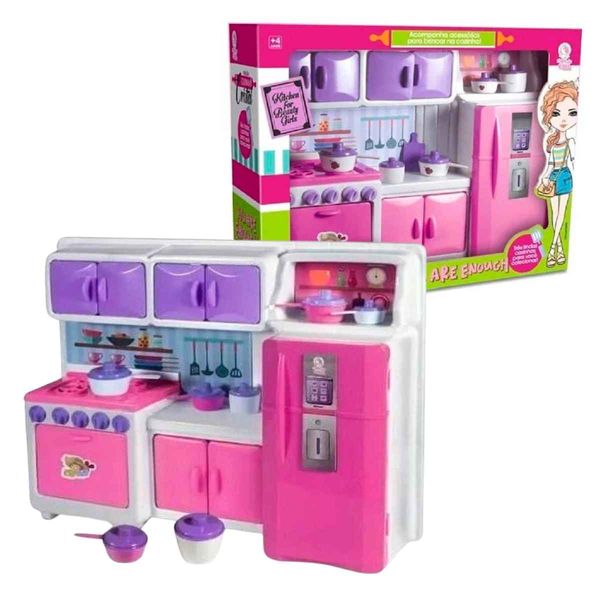 Cozinha De Boneca Com Geladeira e Fogão, Lua De Cristal, Brinquedo Presente Meninas +3 Anos