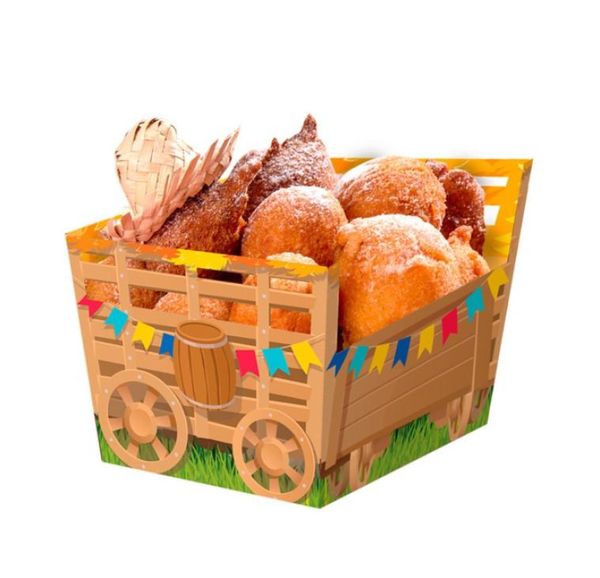 Cestinha Festa Junina Cachepot Carroça Decoração de Mesa Sertão -