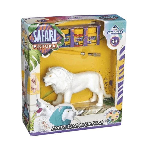 Boneco de Pintar Pintura Safari Leão Com Tintas e Pincel Adijomar