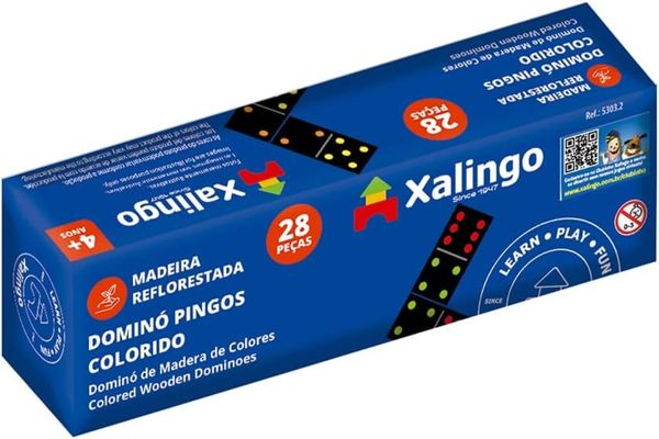 Jogo de Dominó Tradicional Pingos Coloridos em Madeira Xalingo