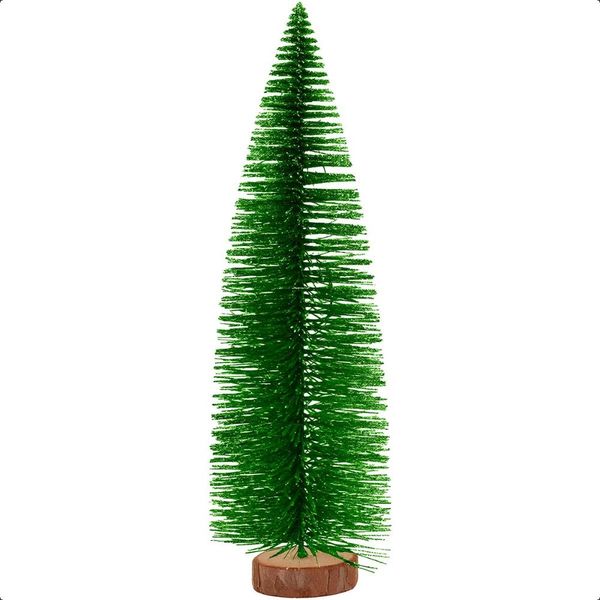 Mini Pinheiro de Natal Dourado ou Verde Com Base de Madeira 20 cm Verde