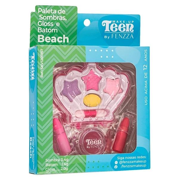 Maquiagem Infantil Paleta Sombras Gloss E Batom Beach Fenzza