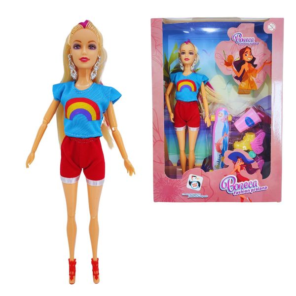 Boneca Fashion Praiana Íris PI4498 Pica Pau com Acessórios – Brinquedo Divertido para Crianças Brincarem com Estilo