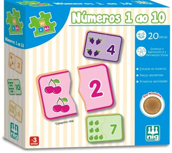 Jogo Educativo Números 1 a 10 20 Peças Em Madeira Nig - 0415