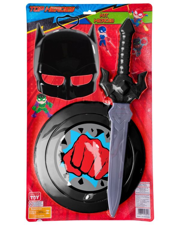 KIT MASCARA C/ ESCUDO E ESPADA PRETO BATMAN 0300