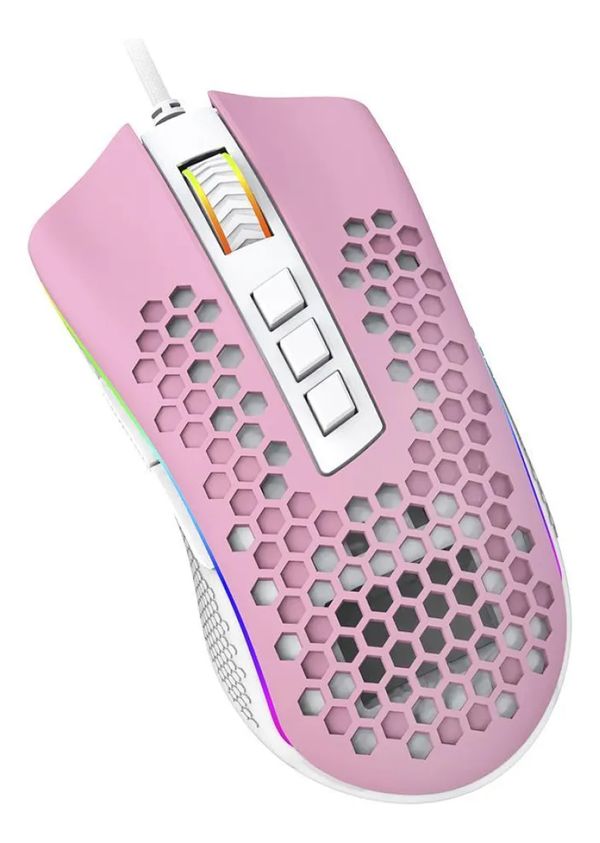 Mouse Gamer com Fio Redragon Storm M808PW-RGB 12400 Dpi Cor Rosa com Branco