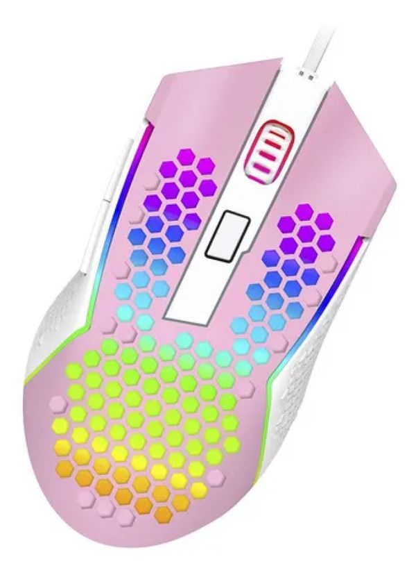 Mouse Gamer com Fio Redragon Reaping Elite M987PW-P 32000 Dpi Cor Rosa com Branco