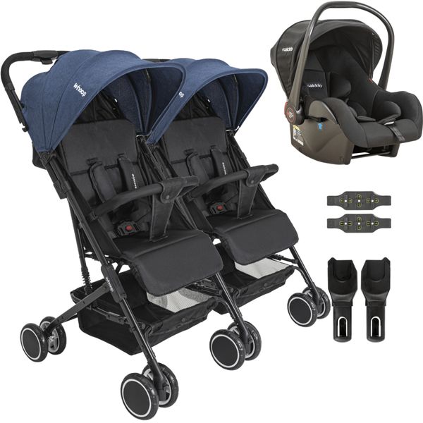 Carrinho Kiddo para Gemeos com Bebe Conforto Mascote Marinho