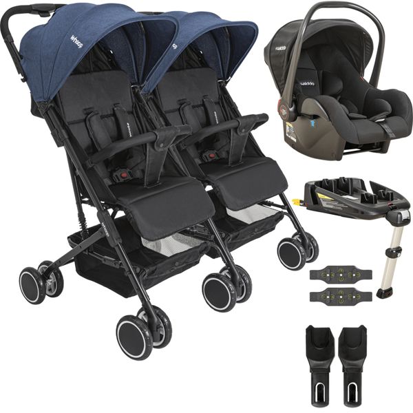 Carrinho Kiddo de Gemeos Bebe Conforto Base ISOFIX Mascote Marinho