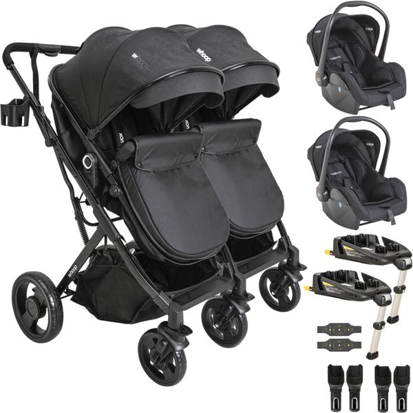 Carrinho Kiddo de Gemeos 2 Bebe Conforto 2 Base ISOFIX Vox II Preto