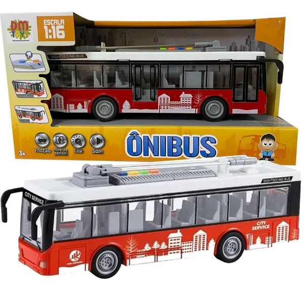 Carro Fricção Ônibus com Luz e Som Vermelho DM Toys