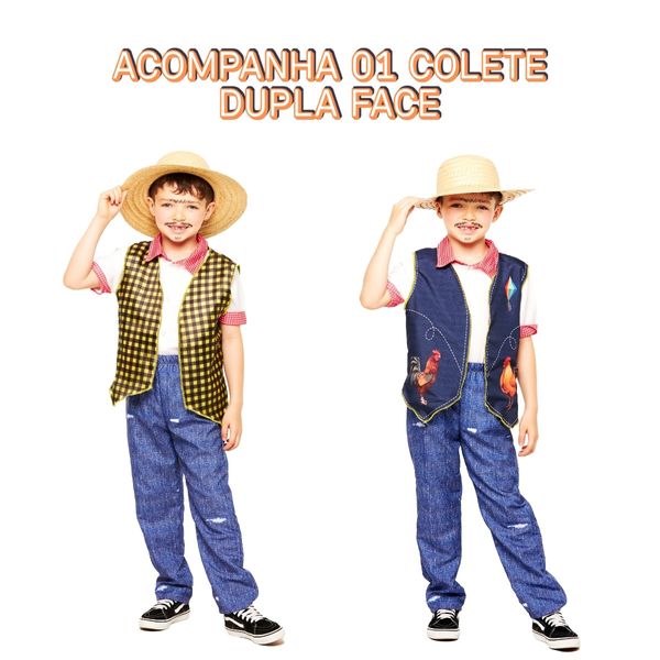 Coleta da Roça para Festa Junina Meninos Infantil Dupla Face P