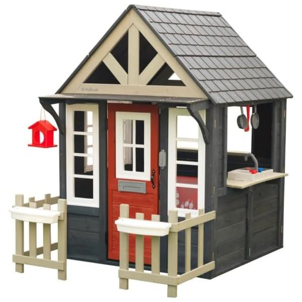 Casa de Bonecas de Madeira KidKraft Riverscape com Campainha Funcional, Cerca, Cozinha e Porta para Animais de Estimação Azul Marinho