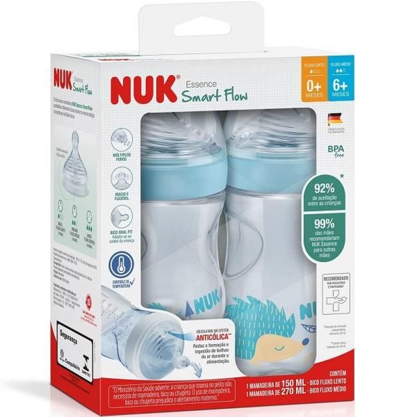 Kit com 2 Mamadeiras ESSENCE SMART FLOW 150ML/270ML NUK PA7072 Azul