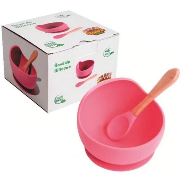 Bowl de Silicone Papinha P/BEBÊ Turminha Guara Rosa