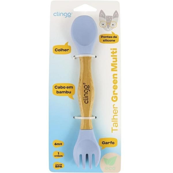 Talher Infantil Duplo de Bambu e Silicone Clingo Rosa