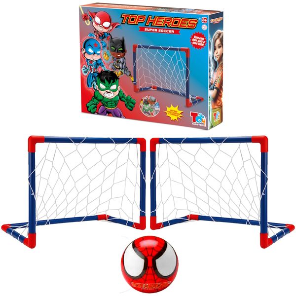 Kit 3 em 1 Futebol 2 Traves Golzinhos com Bola de Espuma Super Heróis Aranha Spider