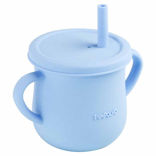 Copo De Silicone Com Canudo Soft 150ml Masculino Pimpolho - Azul