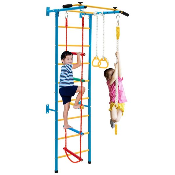 HONEY JOY Brinquedo de Escalada para Crianças, Ginásio Indoor de Metal para parede sólida, Playground e Conjunto de Exercícios de Escalada com Escada