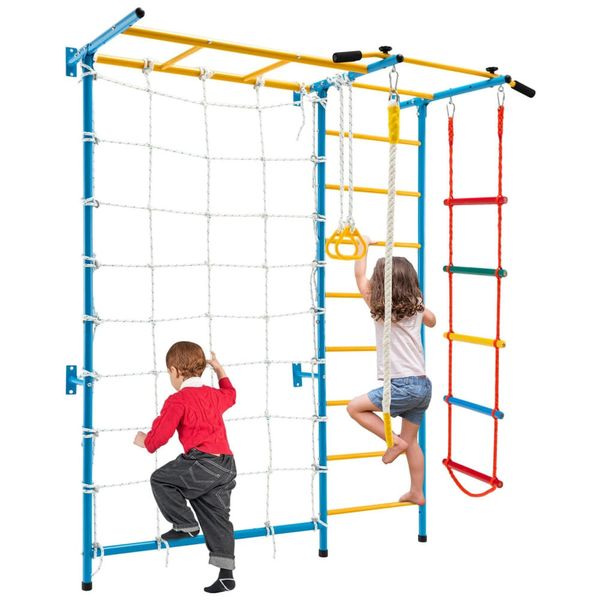 HONEY JOY Brinquedo de Escalada para Crianças, Ginásio Indoor de Metal para Parede Sólida, Playground e Conjunto de Exercícios de Escalada com Escada