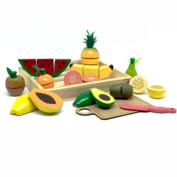Kit 11 Frutas Realistas de Corte em Madeira - NewArt Toys