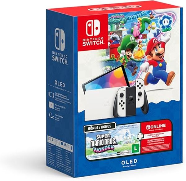 CONSOLE NINTENDO SWITCH OLED + MARIO WONDER + 12 MESES DE ASSINATURA NINTENDO SWITCH ONLINE