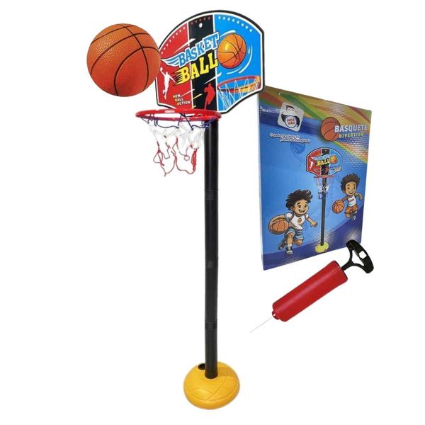 Kit Basquete Pro, Pica-Pau, Tabela Cesta Com Aro E Ajuste De Altura + Bolinha + Bomba De Ar