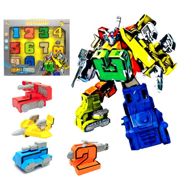 Brinquedo Super Números Transformam Em Carrinhos E 3 Robôs