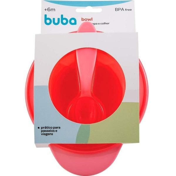 Pratinho Fundo Refeiçao Bebe BOWL Papinha Tampa e Colher COR Rosa Buba
