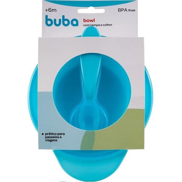 Pratinho Fundo Refeiçao Bebe BOWL Papinha Tampa e Colher COR Azul Buba