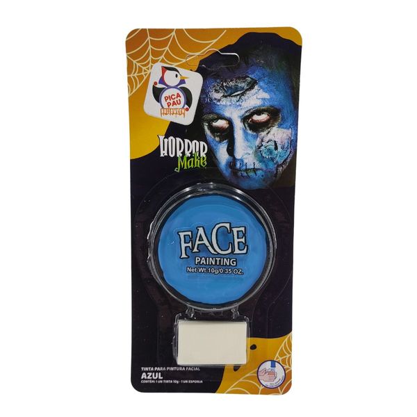 Tinta para Pintura Facial Azul Horror Make com Esponja – Halloween e Maquiagem Artística