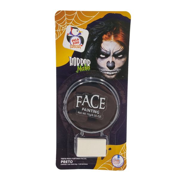 Tinta para Pintura Facial Preto Horror Make com Esponja – Halloween e Maquiagem Artística