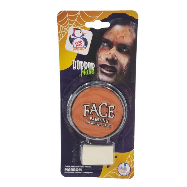 Tinta para Pintura Facial Marrom Horror Make com Esponja – Halloween e Maquiagem Artística