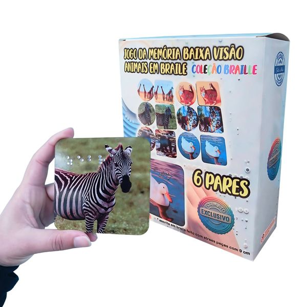 Jogo de Memória Braille para Pessoas com Baixa Visão Tema Animais
