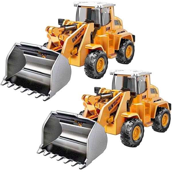 Kit 2 Trator de Fricção 12cm Máquina com Pá Carregadeira de Metal Brinquedo Infantil