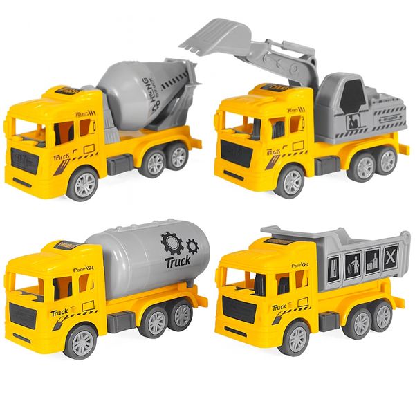 4x Caminhão Brinquedo Betoneira Escavadeira Caçamba Tanque