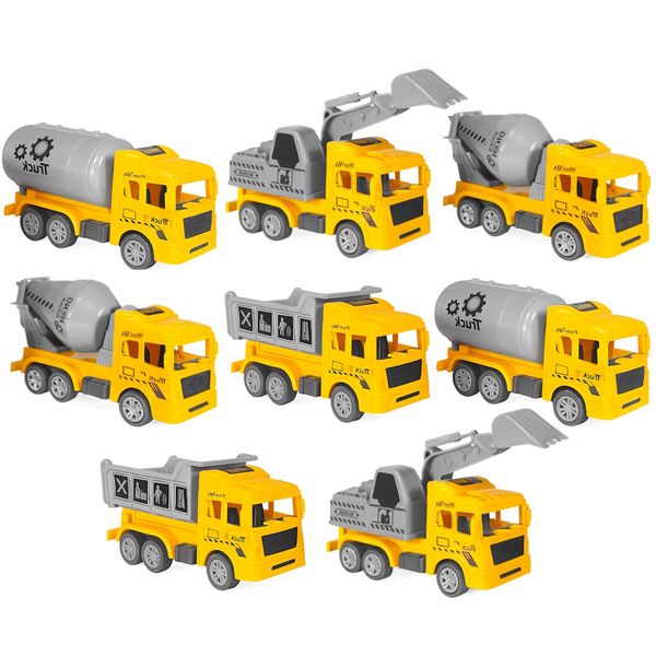 Coleção com 8 Caminhões Construção de Fricção de Brinquedo
