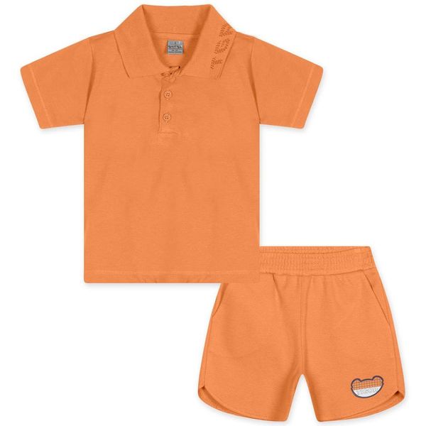 Conjunto Curto Tigor T Tigre Camiseta Polo e Bermuda Laranja 1