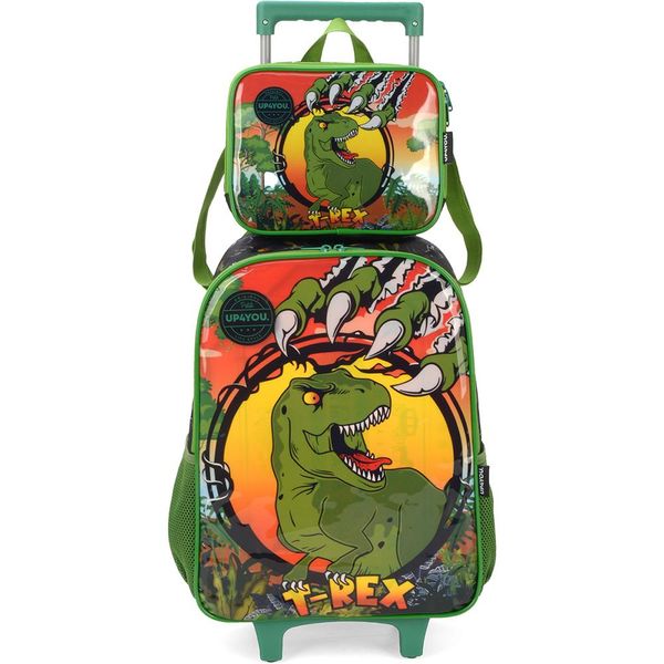 Kit Mochila de Rodinhas Lancheira Luxcel Up4You T-Rex Verde Único