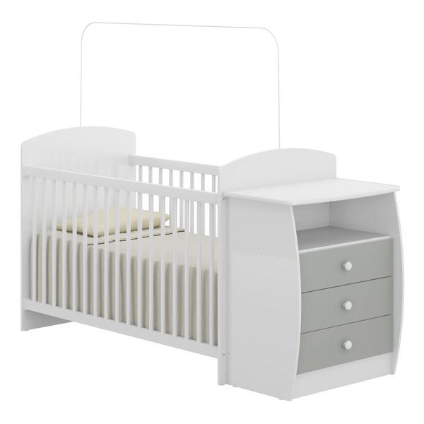 Berço Cômoda para Colchão 60 x 130 cm Rafael Multimóveis Branco/Cinza Branco Premium/Cinza Premium