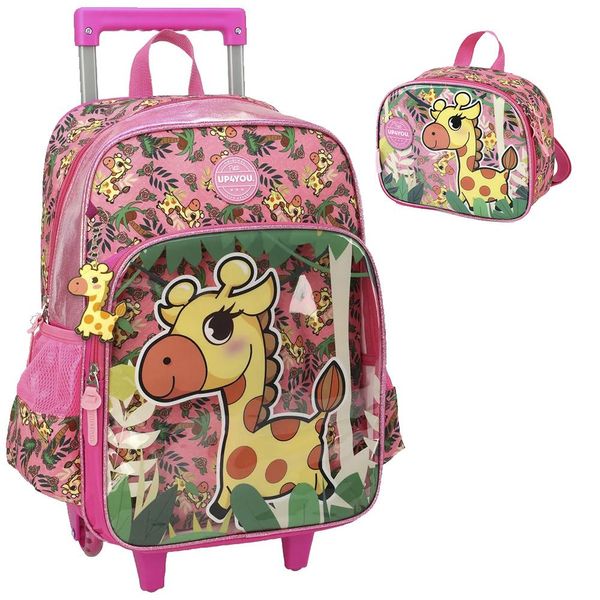 Kit Mochila Rodinhas e Lancheira Luxcel Up4You Girafa Pink Único