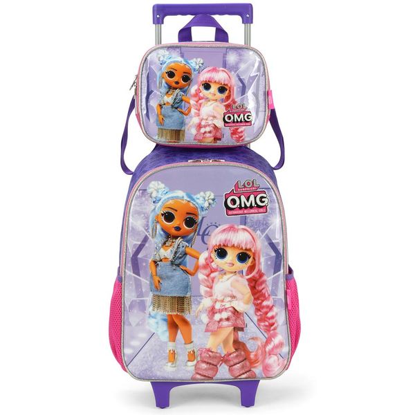 Kit Mochila Rodinhas Lancheira Luxcel Lol OMG Roxo Único