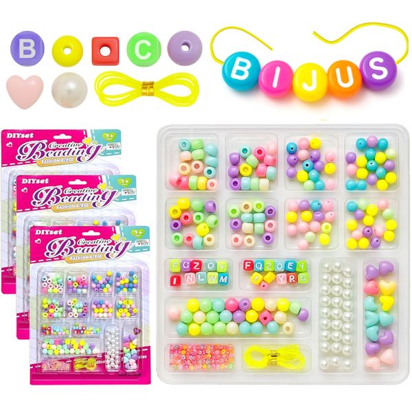 Kit 3 Brinquedos Miçangas Letras com linha Fazer Biju 400pçs