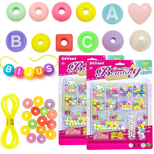 Kit 2 Brinquedos Miçangas Letras c/ linha Fazer Biju 400pçs