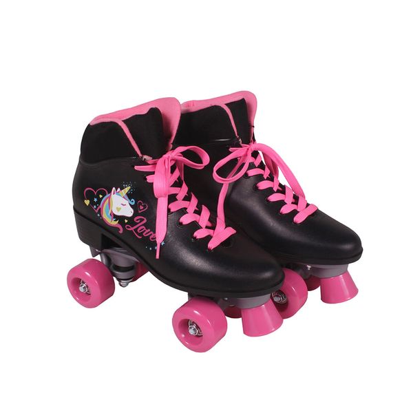 Patins Quad Love Unicórnio Preto Bel 35 / Preto, Rosa
