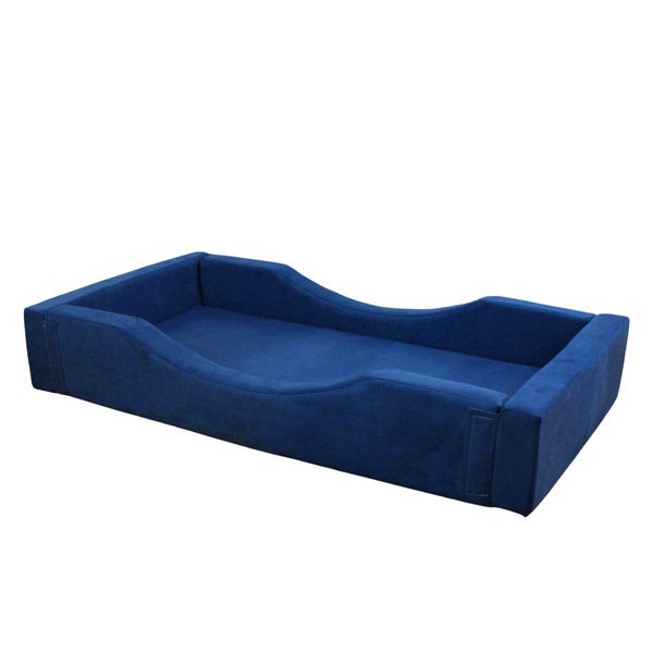 Caminha Montessori em Suede Berço Nacional 1,50m x 80cm com Colchão Azul Marinho