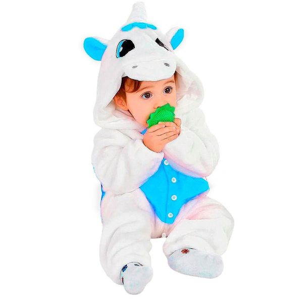 Pijama Unicórnio Infantil Bebê Macacão Kigurumi 1 A 2 Anos ´P / Branco