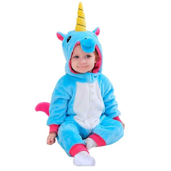 Pijama Unicórnio Infantil Bebê Macacão Kigurumi 1 A 2 Anos ´P / Azul