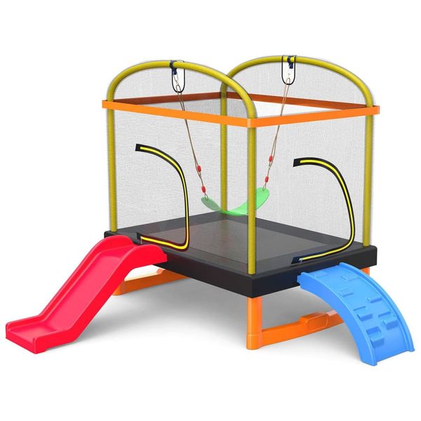 Trampolim Retângulo 4 em 1 com Escalada, Deslizar, Balanço e Mini Trampolim 1.98m LANGXUN 110v